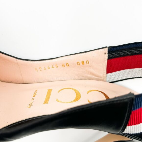 Gucci Sylvie Pumps Web Stripe Black Leather Slingback Heels Size 40, 10 - Picture 10 of 13